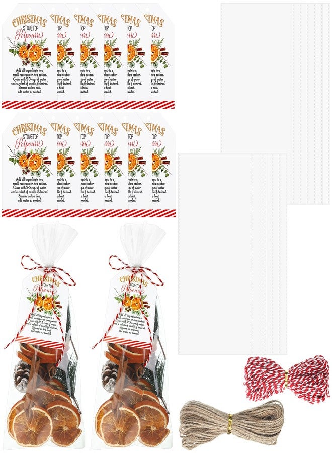 Watersay 24 Set 50 Pcs Christmas Potpourri Cellophane Bags Potpourri Gift Bags Stovetop Simmer Instruction Tags Holiday DIY Crafting Kit for Home Xmas Party Gift Decor(6 x 12'',Square) - Image 1